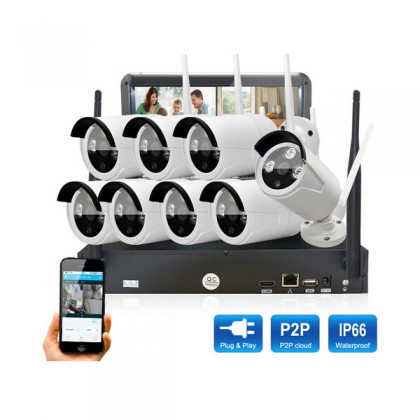 Plug&Play LCD Screen Wireless NVR Security CCTV System 8PCS HD WIFI Camera Home Outdoor IR Video Surveillance Kit