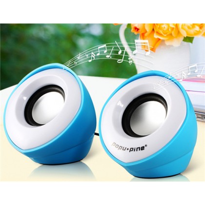 Popu•Pine M1 Horn Design 3.5mm Plug Mini Speaker with USB Port & Volume Control (Blue)