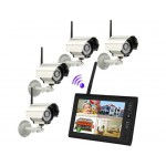 7" TFT 2.4G Wireless Cameras Video Baby Monitors 4CH Quad DVR Security System With IR night light Cameras (White) 